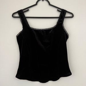 Arianne | Vintage Corset Velvet Lace Trim Black Crop Tank Top Size S/P